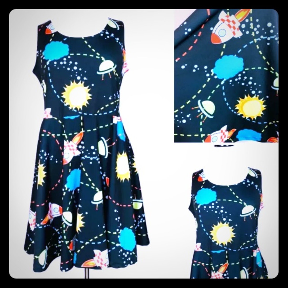 CowCow Space Print Sleeveless Midi XL Dress